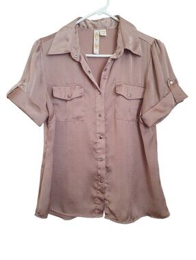 A Diva Rose Pink Short Sleeve Shimmery Shirt Women's Size Petite M